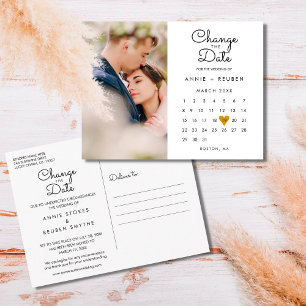 Carte Postale Changer la date Calendrier Gold Love Heart Photo