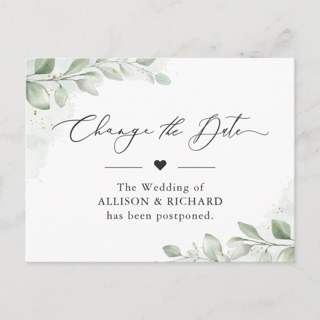 Carte Postale Changer la date Chic verdure Eucalyptus Reporté (Devant)