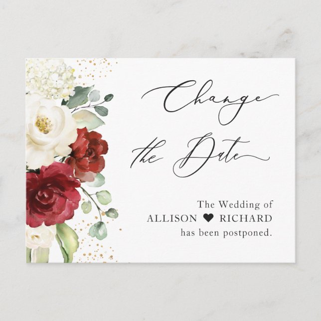 Carte Postale Changer la date du script Fleurs blanches et rouge (Devant)