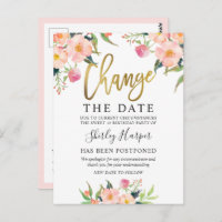 Changer la date écriture dorée florale rose