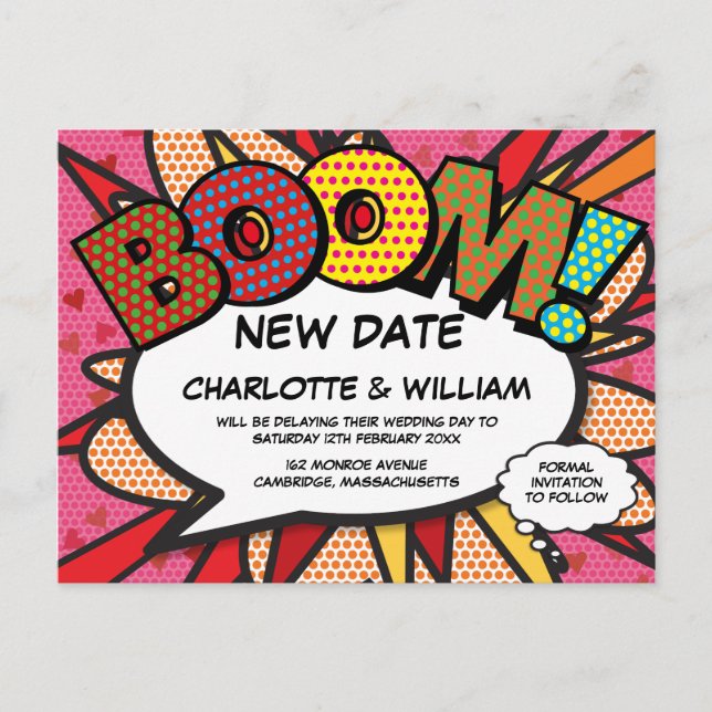 Carte Postale Changer la date Nouvelle date Pink Modern Fun (Devant)