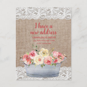 Carte Postale Changer l'adresse du tub métallique fleurs roses e