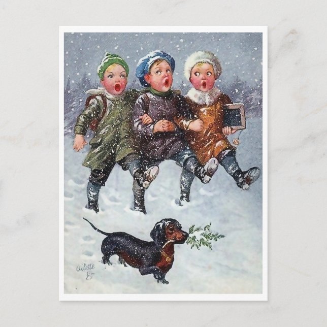 Carte Postale Chanson de Noël de chant de trois enfants sur la (Devant)