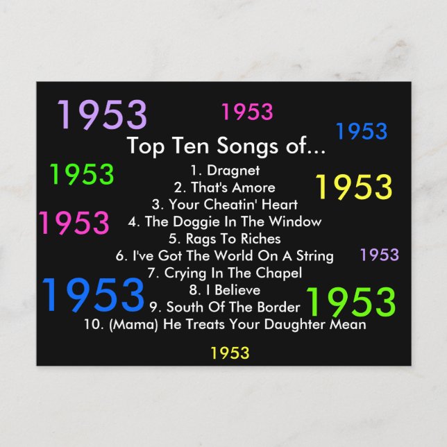 Carte Postale Chansons 1953 (Devant)