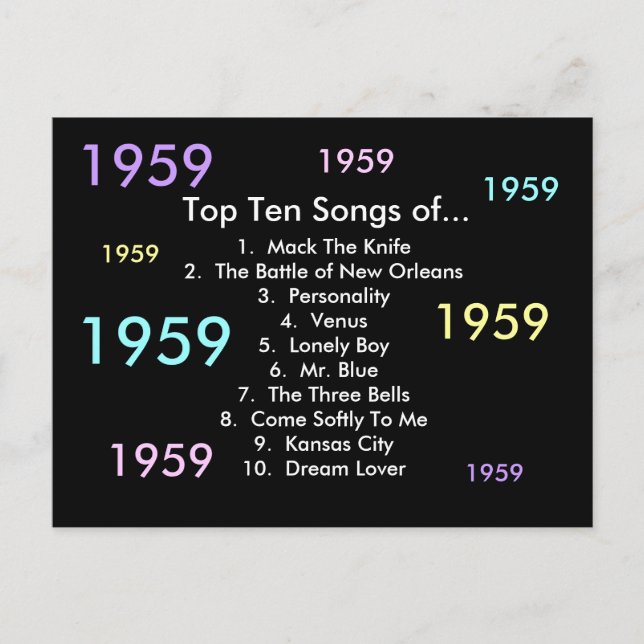 Carte Postale Chansons 1959 (Devant)