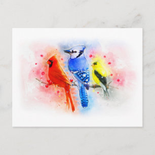 Carte Postale Chansons de peinture d'aquarelle d'oiseau d'hiver
