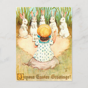 Carte Postale Chant de lapin vintage avec voeux de Pâques pour e
