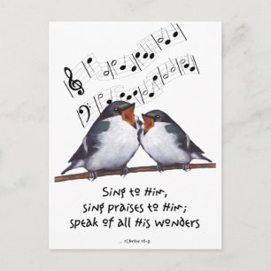 Carte Postale Chanter Louange À Dieu : Two Birds, Music Notes, A