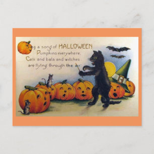 Carte Postale Chanter une chanson d'Halloween Vintage