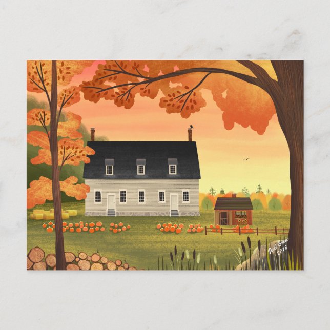 Carte Postale Chantier Automne Citrouille Patch (Devant)