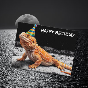 Carte Postale Chapeau d'anniversaire portant le dragon barbu d'a