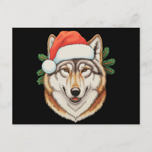 Carte Postale Chapeau de Noël de Wolf Xmas Santa Animal Fêtes