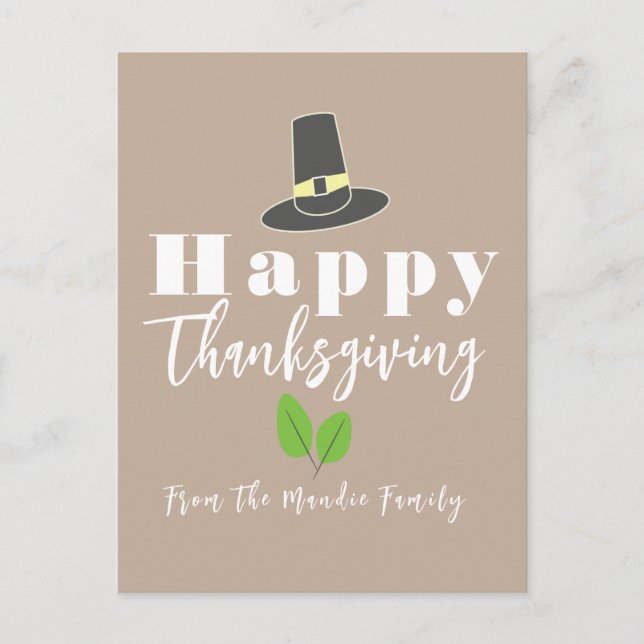 Carte Postale Chapeau de Pèlerin de Thanksgiving Joyeux Écriture (Devant)