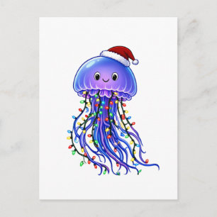 Carte Postale Chapeau de Père Noël en méduse Lumières de Noël Jo