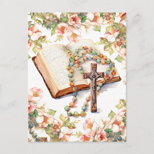 Carte Postale Chapelet catholique Biblique Floral Religieux (Devant)