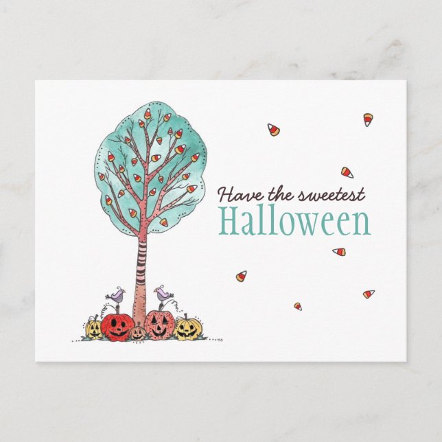 Carte Postale Charbon doux arbre de Corn Halloween (Devant)