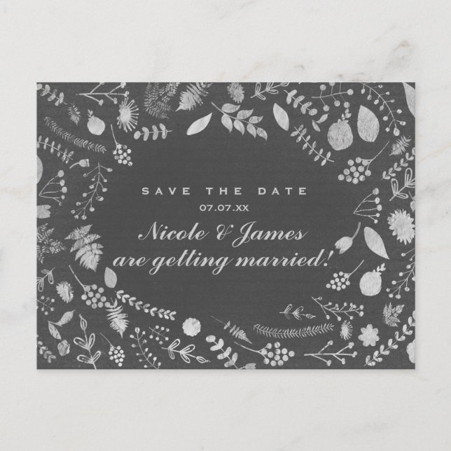 Carte postale Charbon Grise Argent Floral Enregist (Devant)