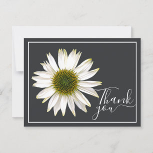 Carte Postale Charcone fleur blanche Fond gris charbon Merci