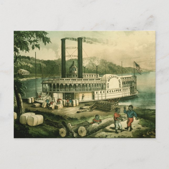 Carte Postale Chargement du coton sur le Mississippi, 1870 (Devant)