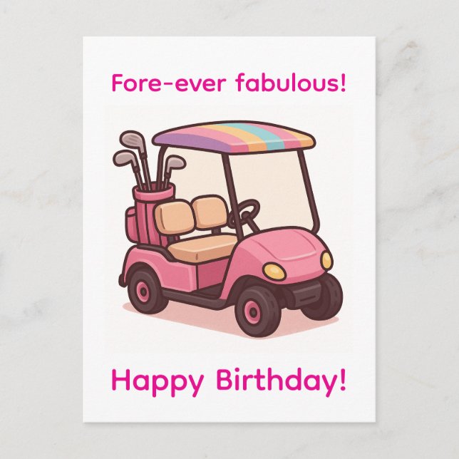 Carte Postale Chariot de golf rose (Devant)