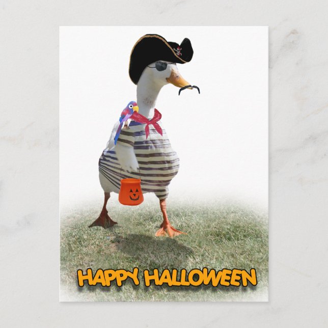 Carte Postale Chariot d'Halloween ou traitement du canard pirate (Devant)