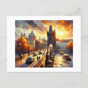 Carte Postale Charles River Bridge Prague Cityscape,