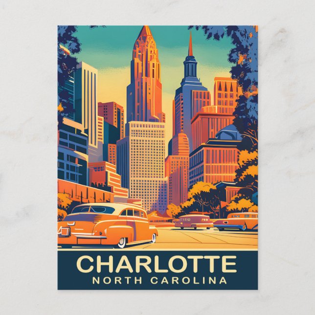 Carte Postale Charlotte, Centre-ville, Caroline du Nord, Voyage (Devant)