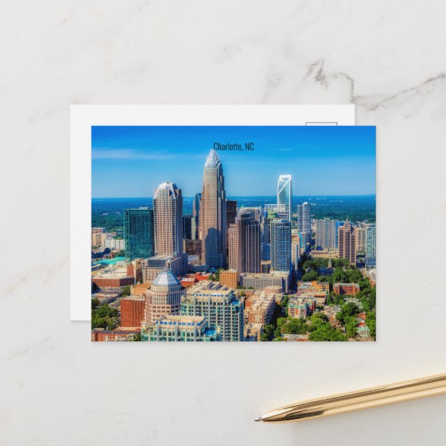 Carte Postale Charlotte, NC photo de la ligne aérienne (Devant/Arrière en situation)