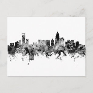 Carte Postale Charlotte North Carolina Skyline Noir Blanc