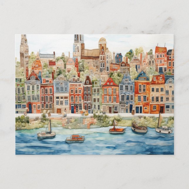 Carte Postale Charmant aquarelle Cityscape belge (Devant)