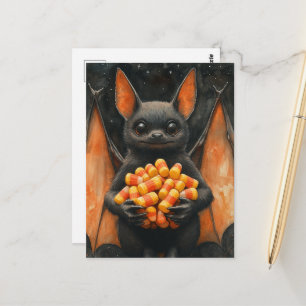 Carte Postale Charmant chat chauve-souris d'Halloween avec des b