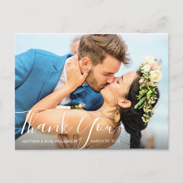 Carte Postale charmant script | mariage merci (Devant)