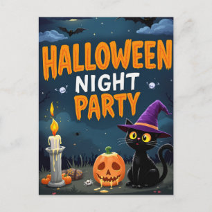 Carte Postale Charmante Sorcière Chat Noir Fête d'Halloween de N
