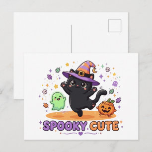 Carte Postale Charmante Sorcière Chat Noir Halloween