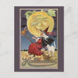 Carte Postale Charmes de l'heure de la sorcière Halloween Vintag