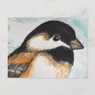 Carte Postale Charming Chickadee Bird Aquarelle mignonne Petite