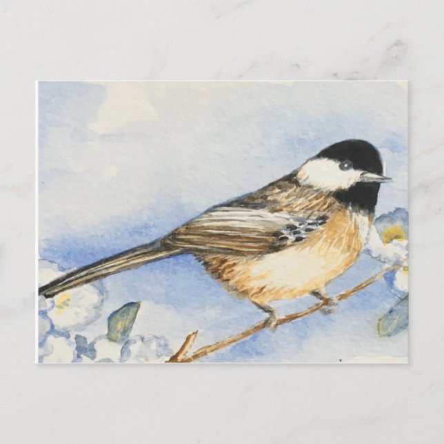 Carte Postale Charming Chickadee Flowers Aquarelle (Devant)