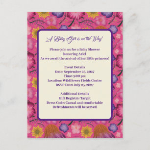 Carte Postale Charming Fleur sauvage rose bébé douche Invitation