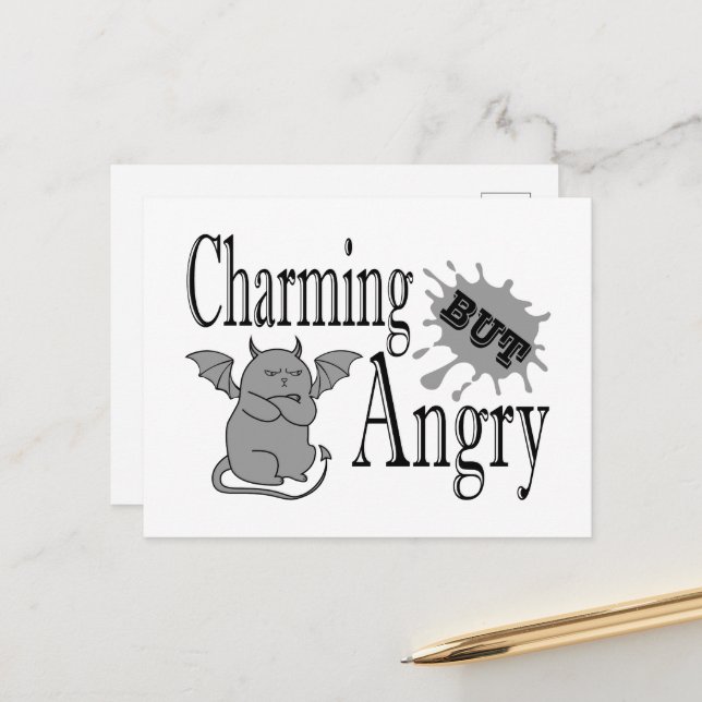 Carte Postale Charming mais en colère petit chat diable drôle ci (Devant/Arrière en situation)