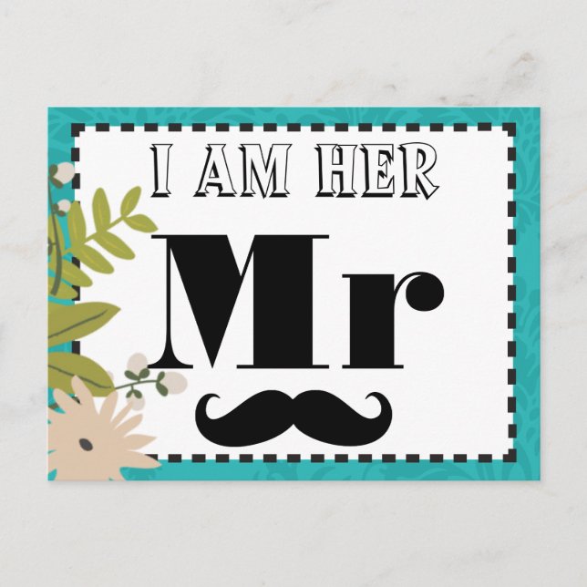 Carte Postale Chartreuse moderne Turquoise Mariage damassé (Devant)