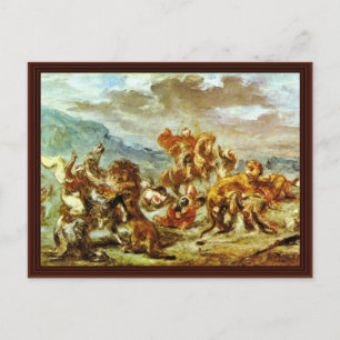 Carte Postale Chasse Au Lion Par Eugène Ferdinand Victor Delacro