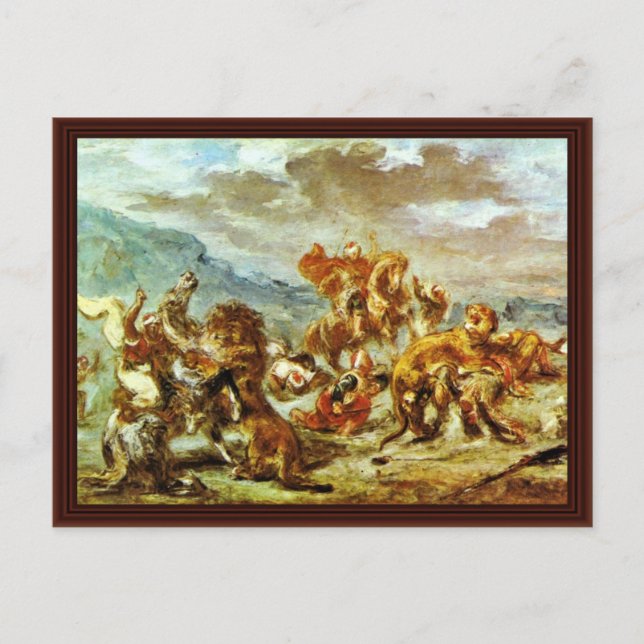 Carte Postale Chasse Au Lion Par Eugène Ferdinand Victor Delacro (Devant)