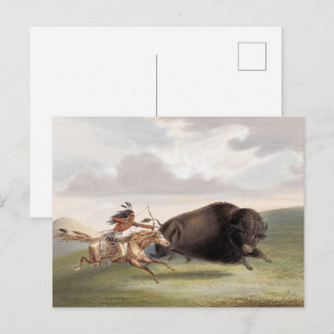 Carte Postale Chasse aux bisons, Poursuite (1884) chromolithogra