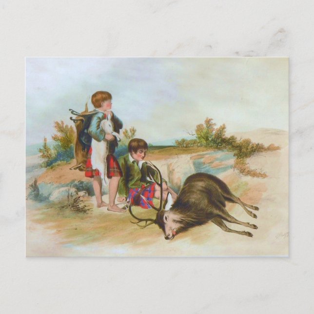 Carte Postale Chasse aux cerfs pour enfants dans les Highlands é (Devant)