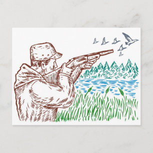 Carte Postale chasse aux oiseaux canards visant fusil de chasse