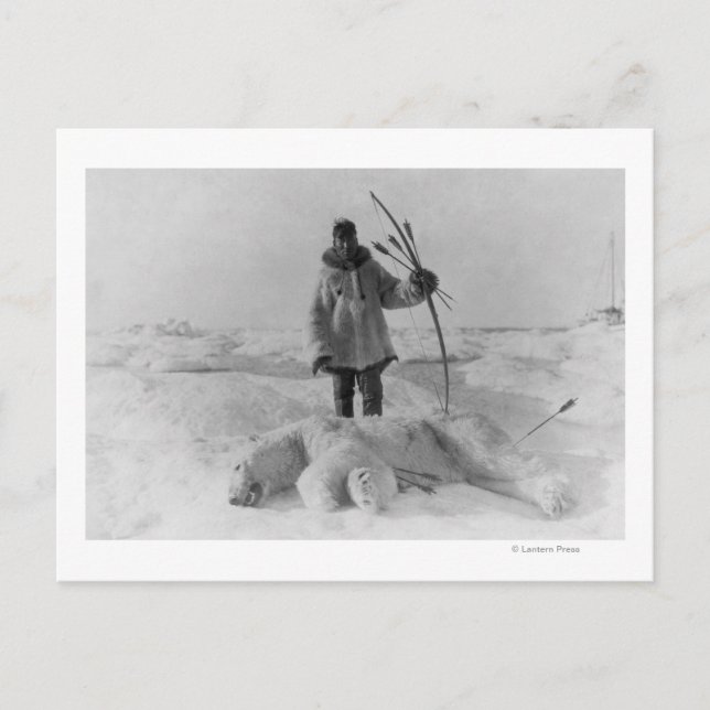 Carte Postale Chasseur d'esquimau avec ours polaire photo (Devant)