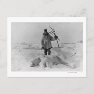 Carte Postale Chasseur d'esquimau avec ours polaire photo