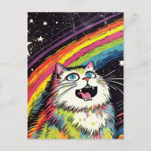 Carte Postale Chat à bouffée colorée dans l'espace