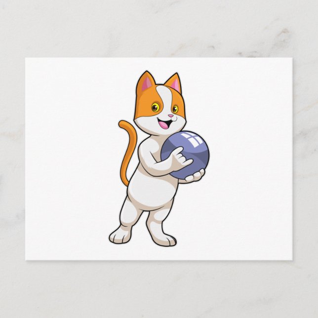 Carte Postale Chat à Bowling avec balle de Bowling (Devant)