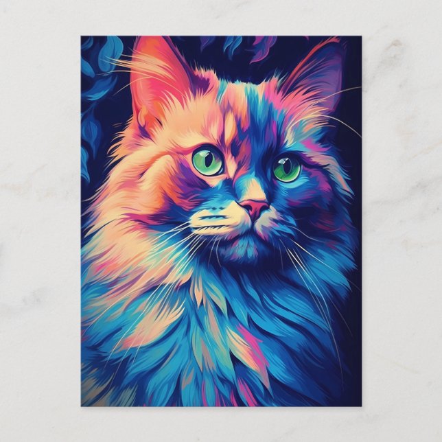 Carte Postale Chat à capuchon Maine coloré (Devant)